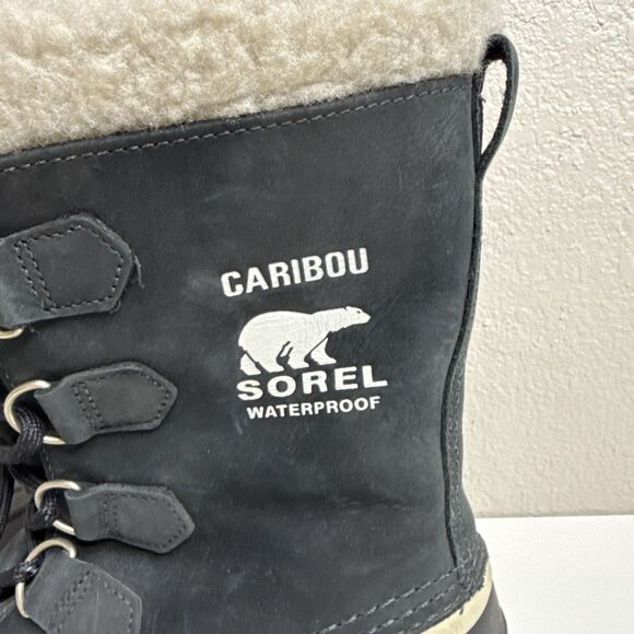 Sorel Caribou Insulated Waterproof Winter Snow Boots Womens Size 10 Black Tall - Picture 3 of 13